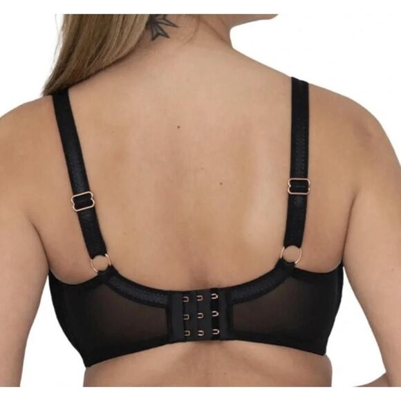 Scantilly 38K peek a boo lace Bra NWT Black Plunge Sheer Strappy Sexy Elegant - Picture 3 of 14